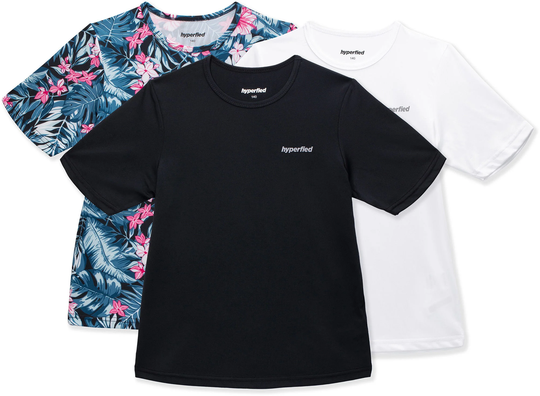Hyperfied Wave T-Paidat 3-pack, Black/White/Tropical Flower 150