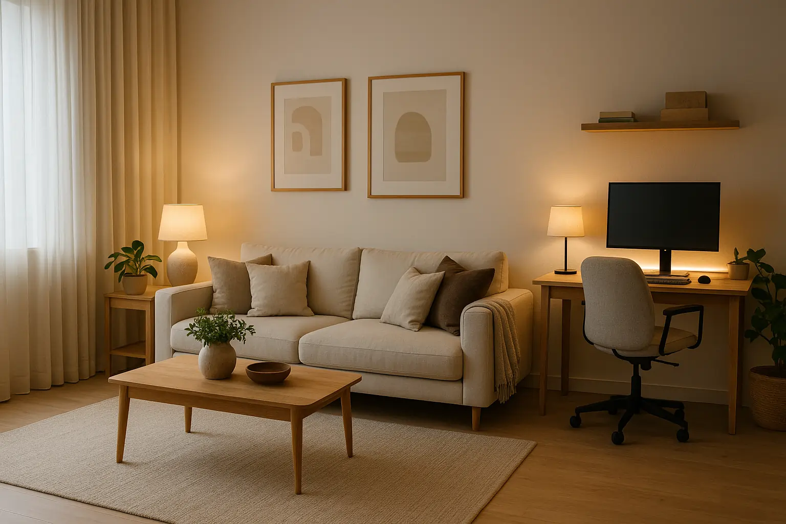 Inredningsinspiration – vardagsrum med textilier och belysning